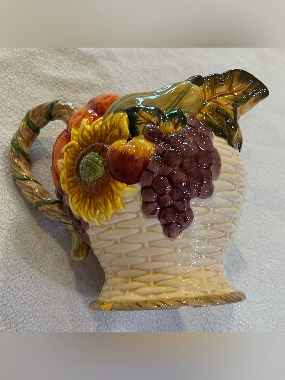 Bella Casa Ganz Harvest Pitcher Pumpkin Sunflower Grapes Fall Decor